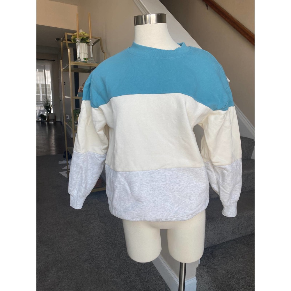 Forever 21 color block (teal/cream/heather gray) crewneck sweatshirt, Size Med